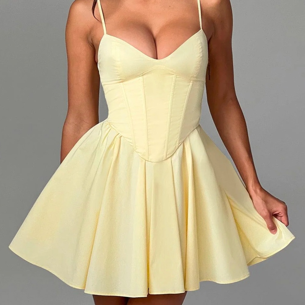 Chic Yellow Spaghetti Strap Mini Dress